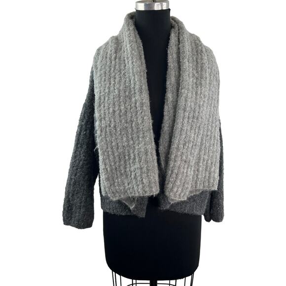 Simply Natural Gray Double Boucle Sweater Alpaca Open Front Dolman Sleeves O/S - Picture 1 of 6